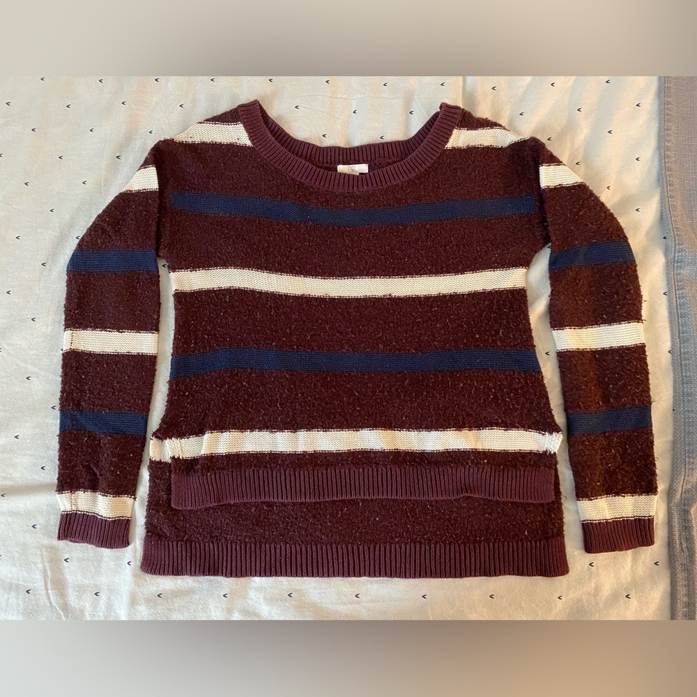 Red and white, sweater, slightly shorter in front, XS, BP